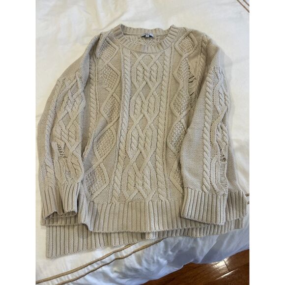 Rails Ribbed Distressed Cable Knit Ribbed Sweater Cream Small - Picture 3 of 6